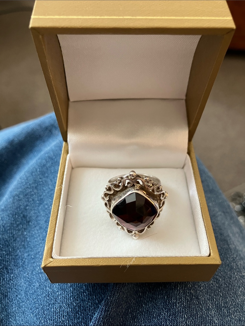 Sterling Silver Ornate Garnet Statement Himalayan Gems Ring size 7